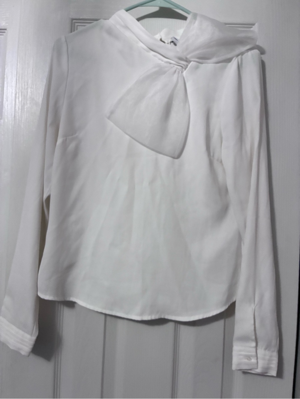 Lost Ink Elegant White Tie-Neck Long Sleeve Blouse - Women's Top Size S